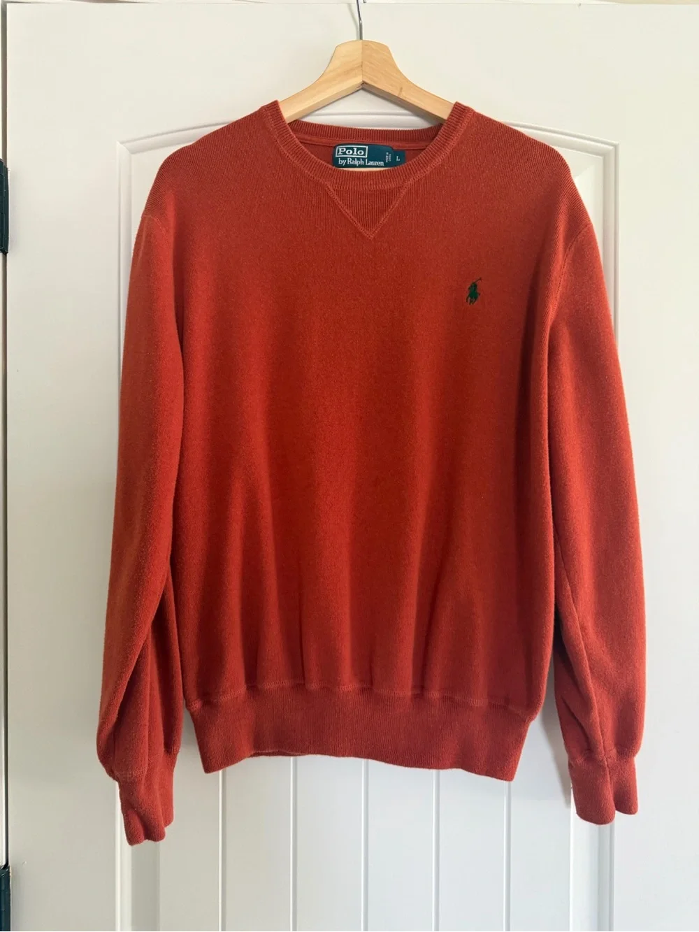 Polo Ralph Lauren Men’s Burnt Orange Crewneck Sweater w/ Green Pony Size Large